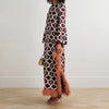 Geometric Print Women Maxi Dresses Long Flare Sleeve Feather Fringe Trim Side Slit Dress Elegant Party Vintage Ladies Dress