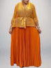 2 Pieces Set Women V Neck Full Sleeves Bandage Coat + Elastic Waist A Line Skirt Lady Pleated Clothes 2DC1483
