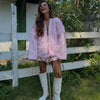 Y-neck Lace-up Cotton Coat Pink Floral Padded Jacket Loose Sweet Casual Japanese Cardigan Cotton-padded Coats Lady Warm Overcoat