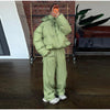 Striped Cotton Jacket Two‑piece Set Women Hooded Zip‑up Coat Wide‑leg Pants Suit Autumn Winter Daily Commute Outfit