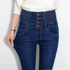 Autumn Winter Oversized Single Breasted High Waisted Elastic Jeans Women's Slim Skinny Pencil Pants Velvet Warm Pants
