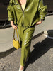 Chic Stand Collar Leather Long Skirt Sets Women Long Sleeve Jackets Spliced Solid Skirts Autumn Lady Y2k Outfits Dress