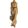 Buttons Draped Chic Party Dress Spring Autumn Women Turn Down Collar Simple Maxi Dress Long Sleeve Elegant Ladies Dress