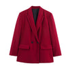 Women Lapel Loose Double Breasted Suit Jacket Solid Color Flip Pocket Long Sleeve Blazers Chic Office Lady Outfits