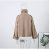 Elegant Solid Stand Collar Short Coat Women Casual Loose Button Full Sleeve Outwear Autumn Winter Streetwear