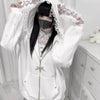 Kawaii Women Coats Jirai Kei Lolita Y2K Cute Japanese Style Jacket Sweet Pearl Rabbit's Ears Bow Hoodies Elegant Casual Top