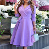 Women's V-neck Strap Waist Dress Mid-sleeve Women's Dress Temperament Commuter Women's Dress