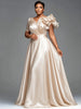 Women Formal Plus Size Dress V‑Neck Mixed Ruffle 3D Sleeve Maxi Dress Pockets Elegant Wedding Guest Evening Party Dress