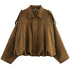 Suede Jacket Woman Green Khaki Outerwears Women's Jacket Spring Crop Oversize Long Sleeve Coats Jacket