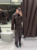 Y2K Punk Embossed Leather Coat Pants Set Women's Chic Lapel Cropped Jacket Matching High Waist Pant Streetwear Lady Outfit