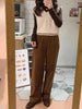 Retro High Waist Corduroy Pants Women Spring Fall Straight Causal Full Length Trousers Korean Baggy Black Pants