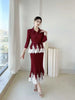 Lace Spliced Design Women's Pleated Fake Two Pieces Dresses With Fishtail Hem Design Pullover Famale Clothing DB6661