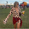 Women Chic Vacation Outfits Leopard Print Sheer Chiffon Shirt Casual Turn-down Collar Mini Dress & Detachable Scarf