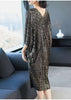 V Collar Pleats Batwing Sleeve Loose Dress For Women Print Clothing Vestido YE853