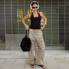 Animal Print Pants For Woman Vintage Baggy Wide Pants Streetwear Lace Up Jogger Trousers Mid Waist Women's Palazzo Pants