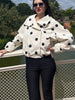 Women Chic Turtleneck Jacket Polka Dot Pattern Long Sleeve Loose Double Pockets Top Spring Autumn Casual Street Coat
