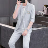Senior Sense Medium Sleeve (Blazer+ Nine-point Pants) Spring and Summer Thin  Casual Blazer Two-piece Set suit for men
