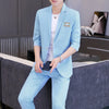 Senior Sense Medium Sleeve (Blazer+ Nine-point Pants) Spring and Summer Thin  Casual Blazer Two-piece Set suit for men