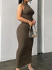 Sexy Backless Hemline Split Rib Knitted Slim Bodycon Maxi Dress Women Sleeveless Skinny Long Evening Dress Club Party Vestidos