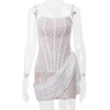 Sexy Lace Cut Out Patchwork Strapless Dress For Women Spring Slim Fit Irregular Lining Birthday Party Dress