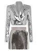 Sexy   Sequins Blazer+Skirt Two-Piece Set Elegant Silver Shiny Sequin Short Jacket+High Waist Mini Bust Party Suits Club