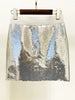 Sexy   Sequins Blazer+Skirt Two-Piece Set Elegant Silver Shiny Sequin Short Jacket+High Waist Mini Bust Party Suits Club