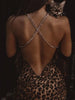 Sexy Metal Chain Shoulder Strap Leopard Print Bodycon Maxi Dress Women High Side Slit Backless Dress Elegant Club Party Vestidos