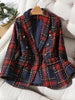 Thick Winter Blazer Women Ladies Red Blue Plaid Coat Female Slim Casual Single Breasted Jacket
