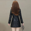Womens Leather Windbreaker Plus Velvet Thick PU Leather Cotton Coat Long Suit Collar Large Size Warm Leather Jackets