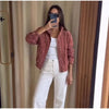 Vintage Suede Jackets Women's Loose Full Sleeves Zipper Pockets Stand Collar Coats Ladies Autumn Solid Streetwear