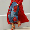 Women's Casual Floral Print Loose Jeans High Waist Cropped Wide Leg Denim Pants Chic Daily Street Plus Size Trousers