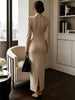 Women's Evening Party Elegant Long Dress Solid V-Neck Long Sleeve Sheath Bodycon Maxi Dresses White Black Clothing