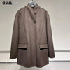 Women's Autumn Winter Vintage Pockets Wool Blazer Coat Casual Solid Long Sleeves Loose Outerwear Ladies