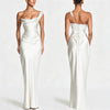 Elegant Satin One Shoulder Ruched Women Maxi Dress Sexy Low Chest Backless Bandage Cinched Waist Mermaid Evening Dresses