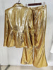 High Street Designer Runway Suit Set Women's Single Button Sequined Blazer Jacket Flare Pants Set 2pcs