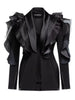 Spliced Mesh Ruffles Casual Blazer For Women Lapel Long Sleeve Tide Loose Fit Jacket Spring Autumn A165