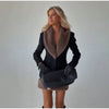 Faux Fur Collar Trim Tweed Set Long Sleeve Side Pockets Chic Women Blazer High Waist Mini Skirt Autumn Elegant Suit