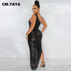 Women Tassel Side Sequins One Shoulder Skew Neck Bodycon Midi Maix Irregular High Low Long Dress Sexy Night Party