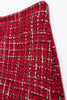 Women Vintage Red Plaid Tweed Coat Slim Turn Down Collar Long Sleeve Jacket Autumn Lady High Street Outwear