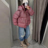 Women's Oversized Coats Print Hooded Padded Jackets Winter Female Stand Collar Long Sleeve Zipper Loose Puffy Coat Outerwear