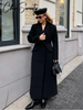 Elegant Women's Woolen Coat Black Single-Button Stand Collar Slim Lady Long Coats Autumn Winter Chic Female Streetwear