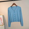 Sweater Knitted Cardigan Button Jacket Spring Autumn V-neck Long Sleeve Casual Short Tops For Women Sweater Grey White