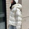 Casual Women's Glossy Hooded Cotton Coats Puffy Stand Collar Zipper Long Sleeve Warm Jackets Winter Lady Down Jacket