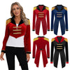 Womens Circus Ringmaster Costume Tuxedo Party Showman Tailcoat Blazer Stand Collar Fringed Shoulder Board Velvet Jacket Coat
