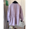 Retro Color Contrast Pink Polo Collar Loose Mid-length Coat for Women Spring and Autumn Korean Style Trench