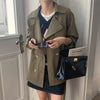 Women's Vintage Trench Coat Jacket with Belt Double Breasted Short Slim Windbreaker