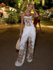 Women's Floral Printed Pants Set 3-pieces Blazer & Corset Crop Top & Wide-leg Pant Spring Chic Lady Party Outfits