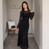 Lace Sheer Maxi Dress, Long-Sleeve Fitted Sexy Pattern Women's Dress, Vintage Birthday Party Evening Long Dresses