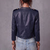 Women's Faux Leather Cropped Jackets Autumn Winter Coat Long Sleeves Stand Collar Double Breasted Casual Outerwear for Woman