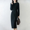 Women Wool Dress Sweater 100% Merino Wool Knitted Self-belt Long Skirt Autumn Winter Round Neck Pullover Cashmere Straight Skirt